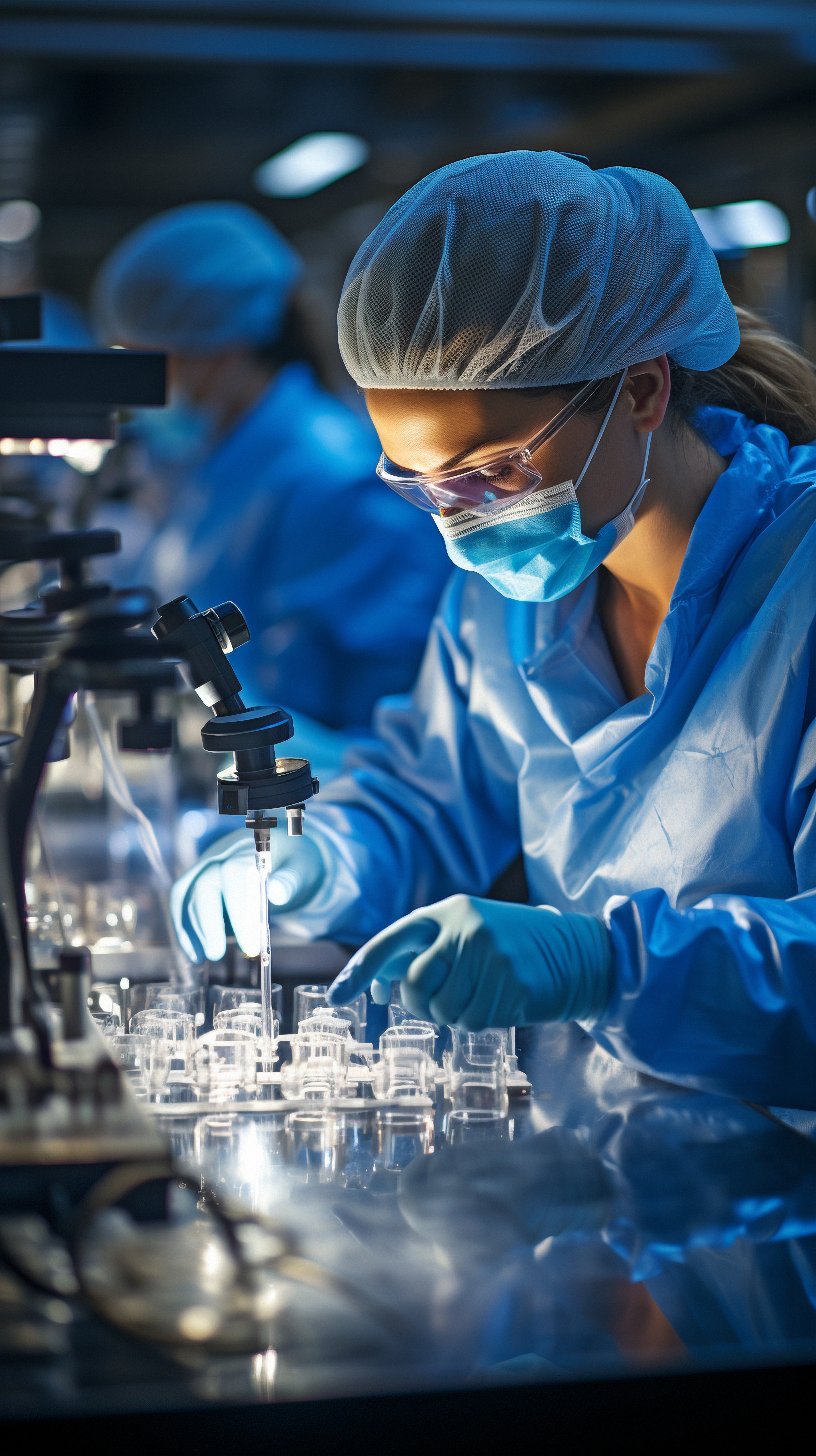 An expert in the analysis of biological material working in a furnished workplace while donning an overall. a theme of science or health. Pharmaceutical microbiology research. An expert in the analysis of biological material working in a furnished workplace while donning an overall. a theme of science or health. Pharmaceutical microbiology research.