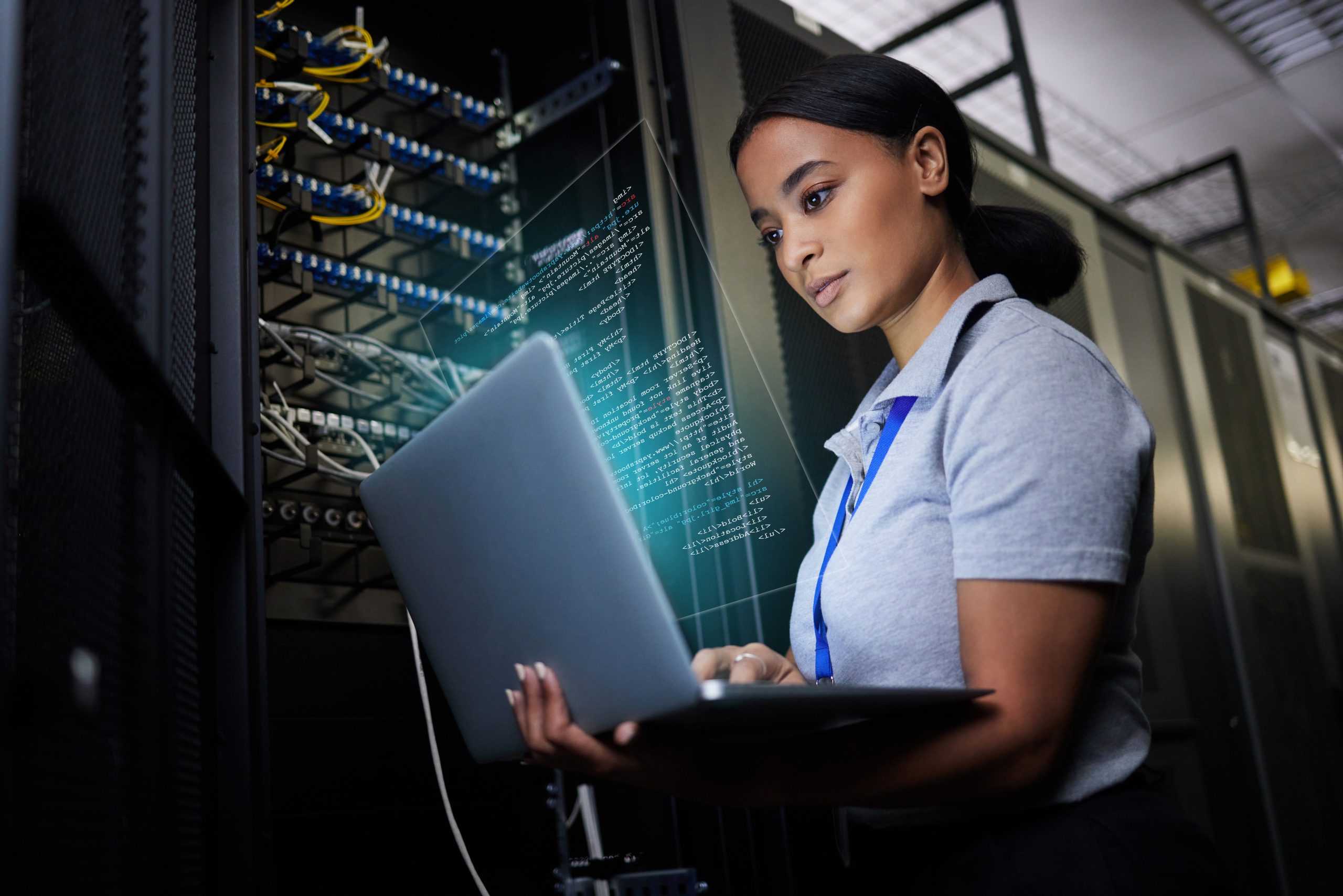on-site data destruction services on-site data destruction - woman with laptop in server room